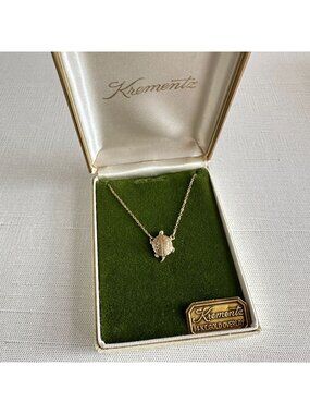 Krementz 14K Gold Overlay Turtle Pendant Necklace New in Box 1970s